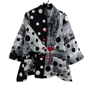 Moonlight Y&S Fashions Jacket Womens Black Button Up Polka Dot Art Career EUC